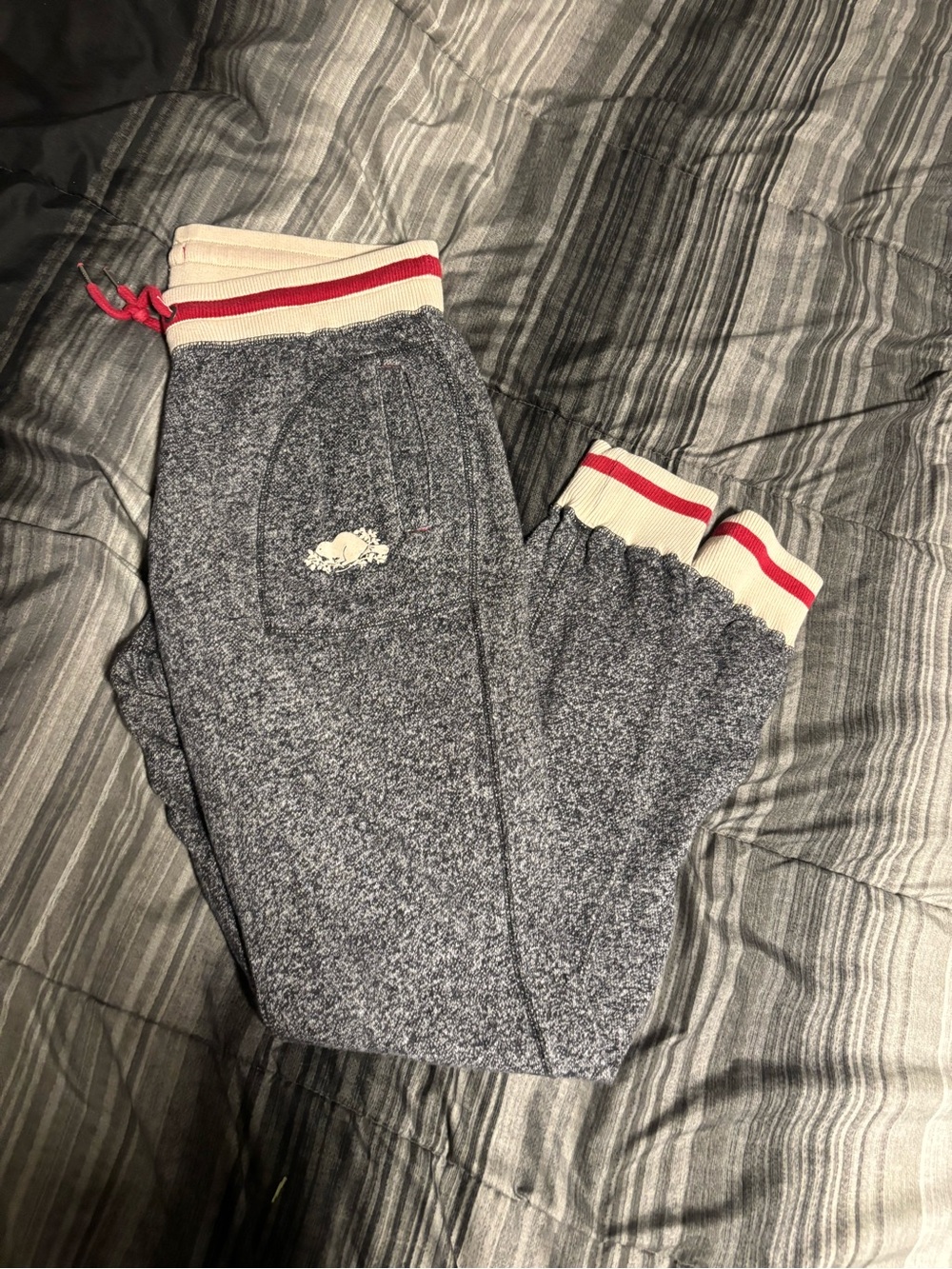 Roots Gray Sweatpants with Cream & Red Rib Cuffs